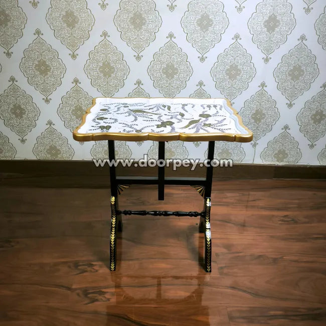 White & Gold Regal Folding Tray Table