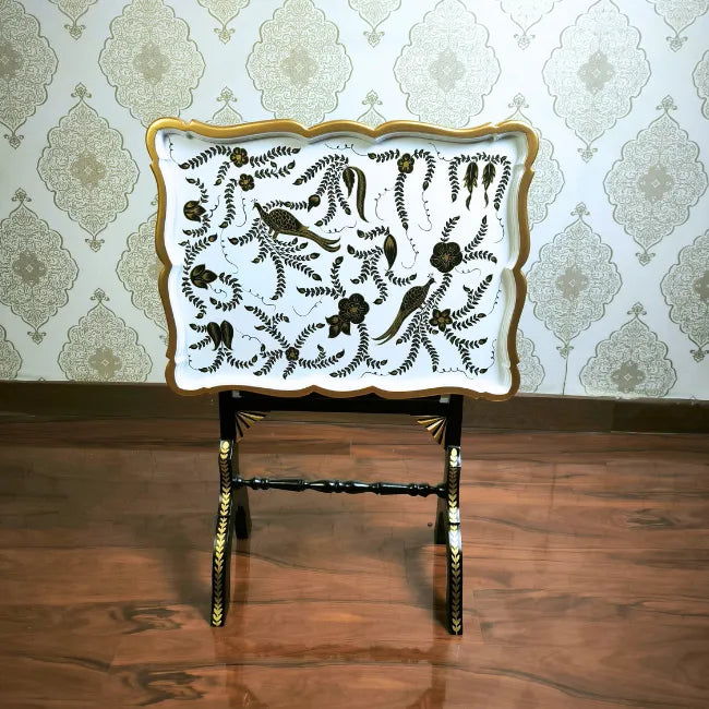 White & Gold Regal Folding Tray Table