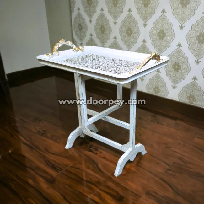 Space saving white folding tray table perfect for small lounge or bedroom use