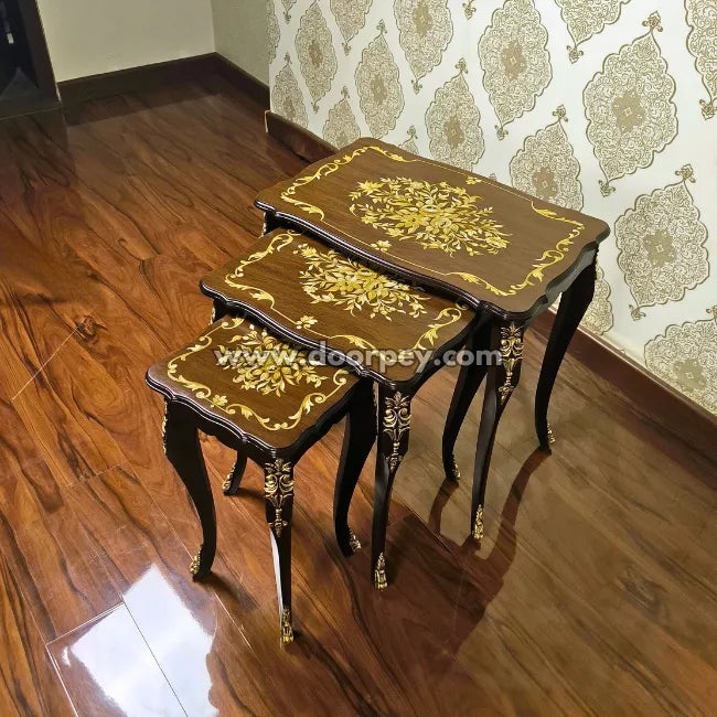 Set of three wooden nesting tables for living and dining room