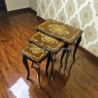 Set of three wooden nesting tables for living and dining room