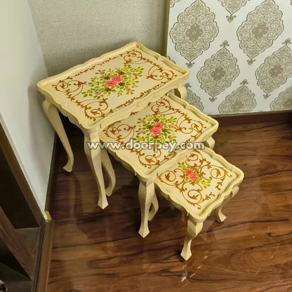 Pink Bloom Wooden Nesting Table