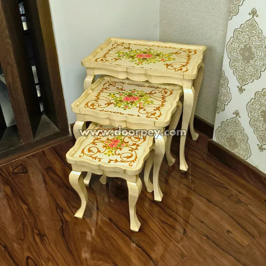 Pink Bloom Wooden Nesting Table