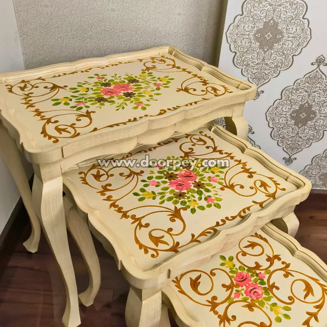 Pink Bloom Wooden Nesting Table