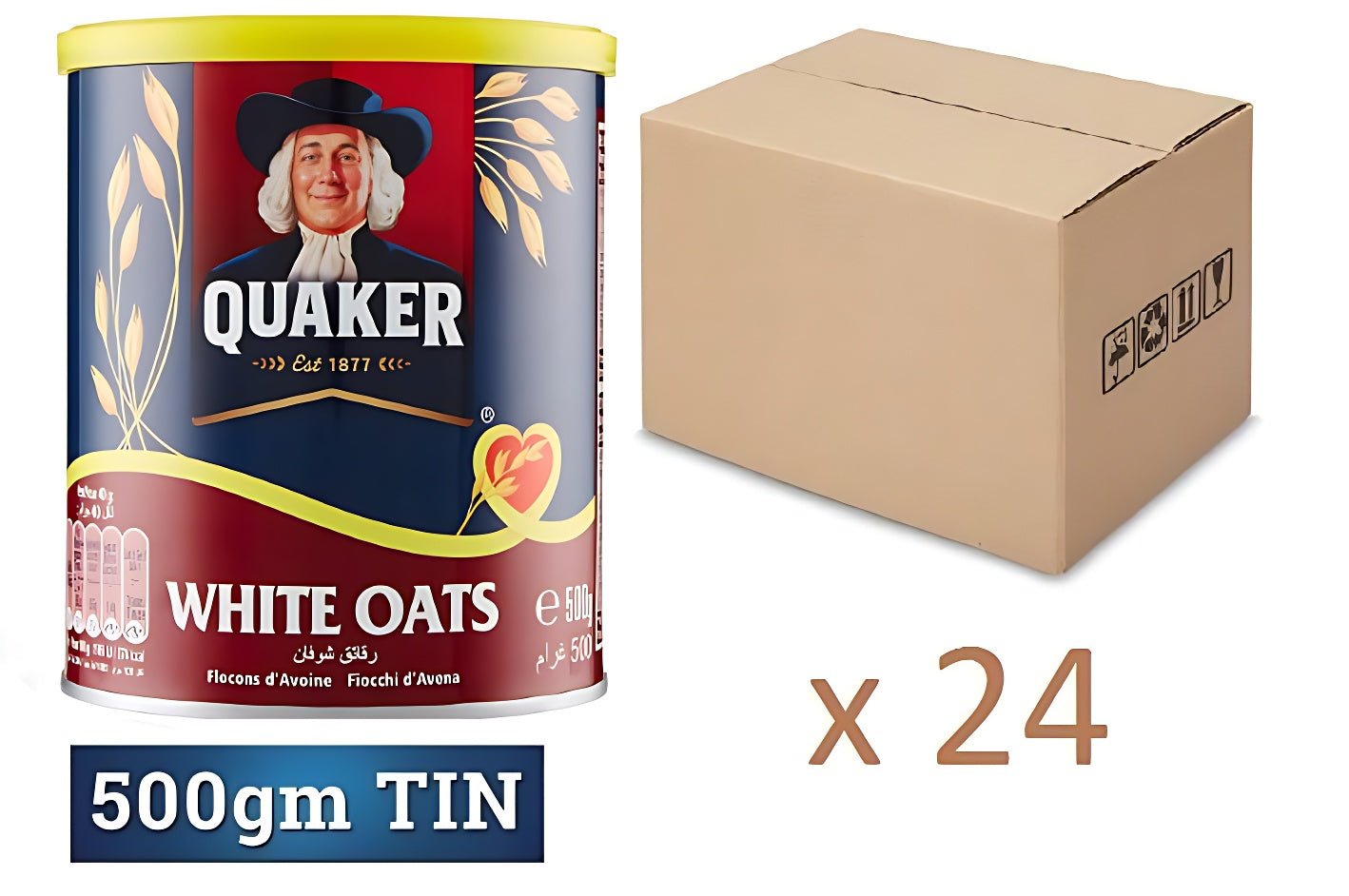 Quaker White Oats Tin, 500g x 24