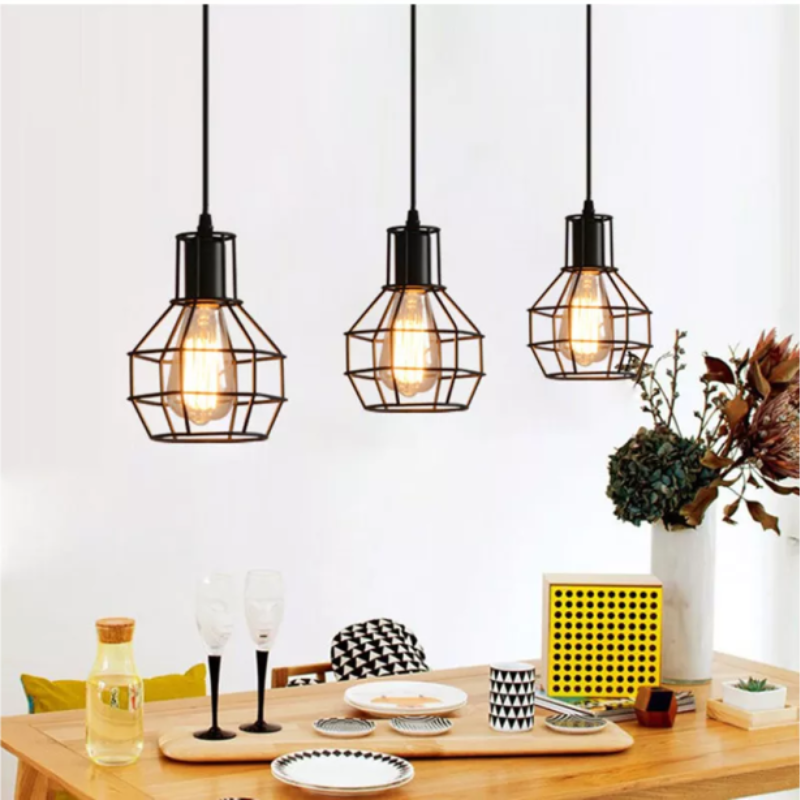 Round Base 3 in 1 Nest Wire Cage Hanging Light