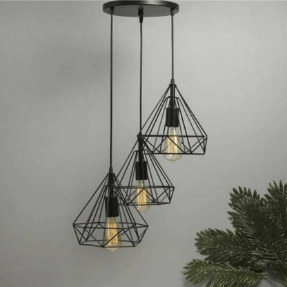 Round Base 3 in 1 Metal Diamond Cage Hanging Light