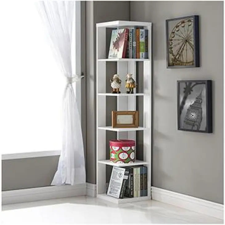 Buy SpaceSaver - Modern White Corner Book and Display Rack  online on doorpey.com Get other furniture and home decor items delivered to your door. Cash on delivery and nation-wide delivery available