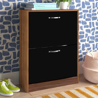 SpaceSaverMax flip-down shoe rack with stacked design for space-saving storage.