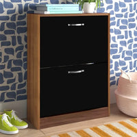 SpaceSaverMax shoe rack with flip-down design for 12 pairs of shoes.